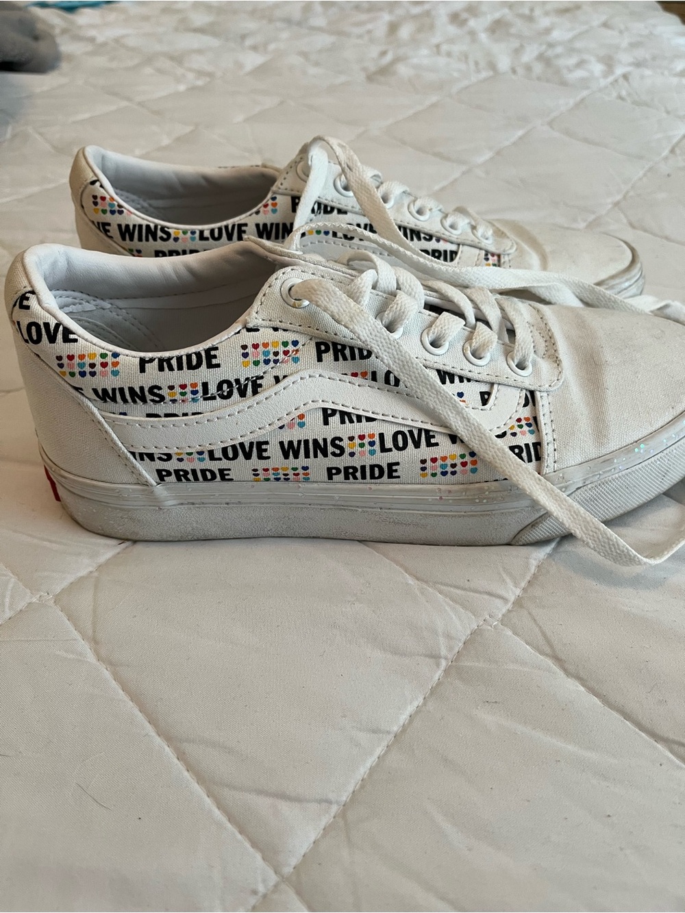 White Pride 'Love Wins' Low-Top Vans Sneakers